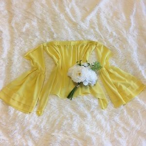 Sheer Bell Sleeve Crop Top (Yellow)